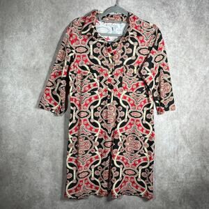 Jude Connally Shirt Dress Womens Large Black Red Floral Long Sleeves Button Up